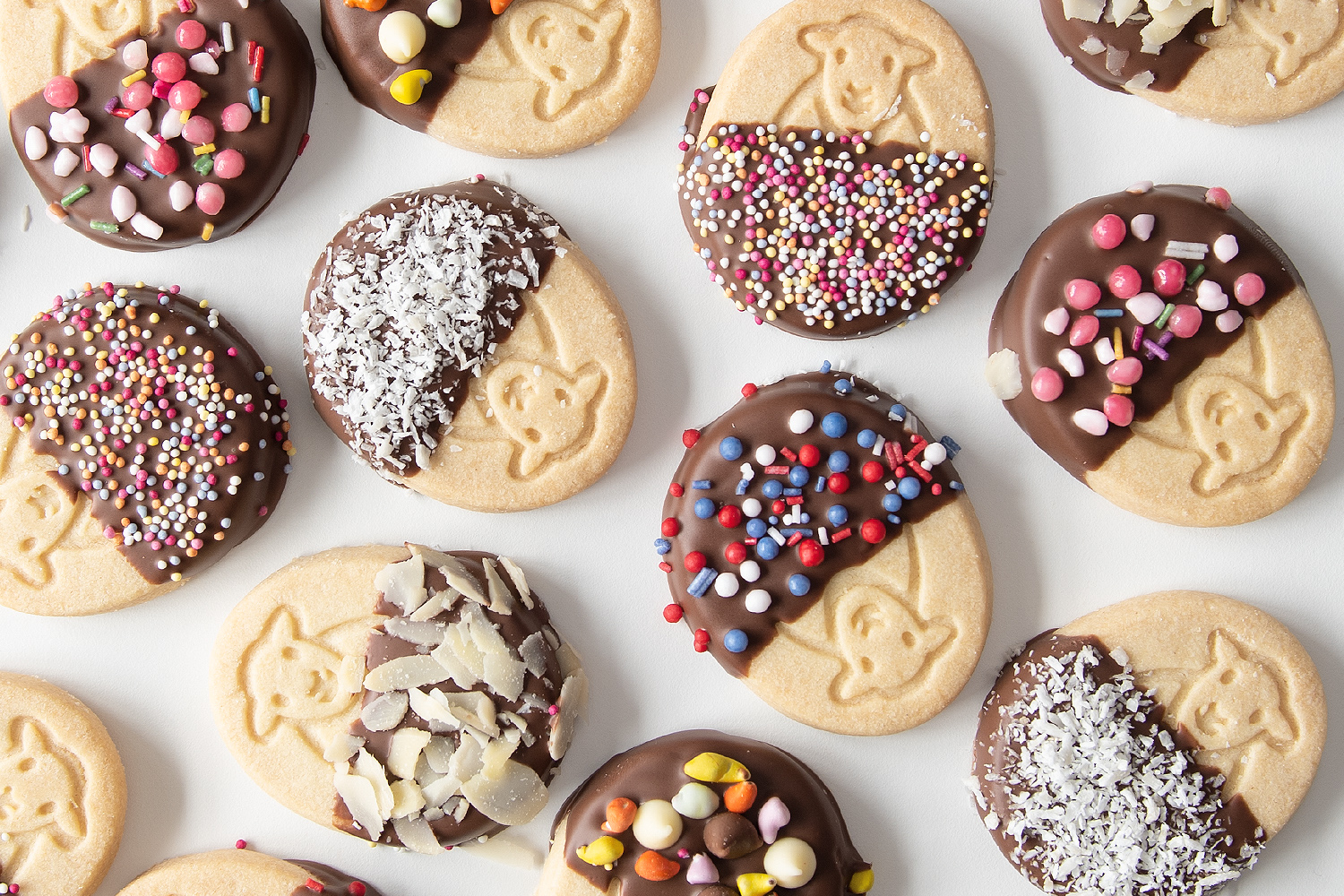 sheepdip cookies banner Herdy Sheep Dip Dunkers: Herdy Shortbread dipped in melted chocolate, decorated with sprinkles