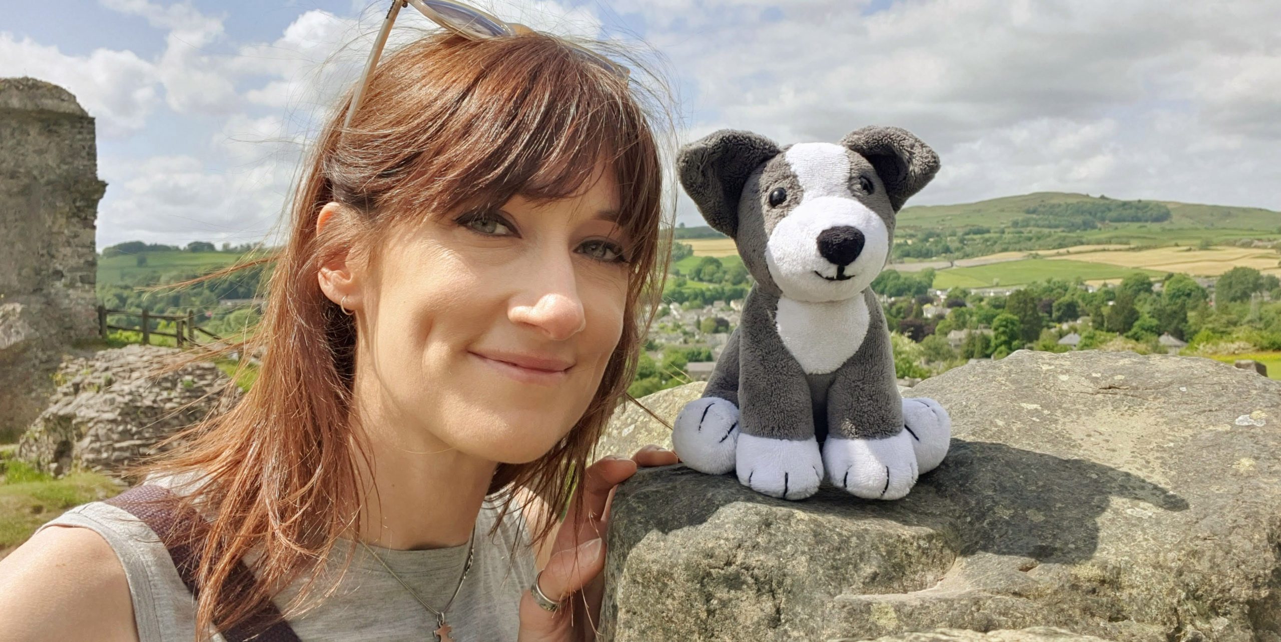 sheppy and amanda Amanda Thomas and Sheppy soft toy at Kendal Castle