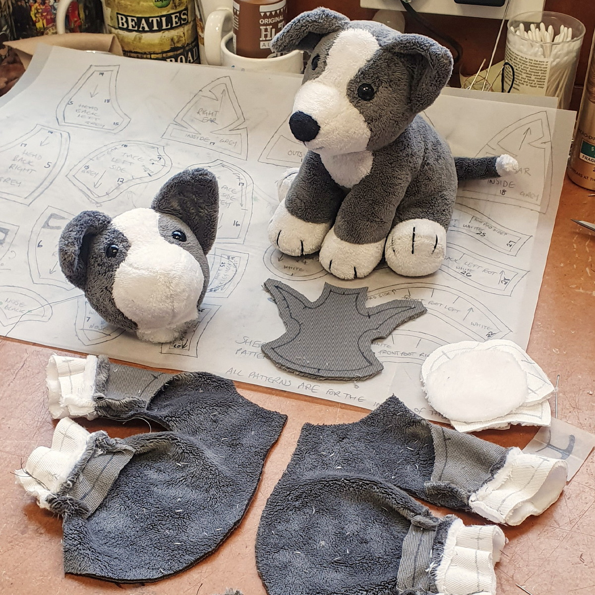 sheppy fabric Showing the fabric construction of a Sheppy sheepdog soft toy